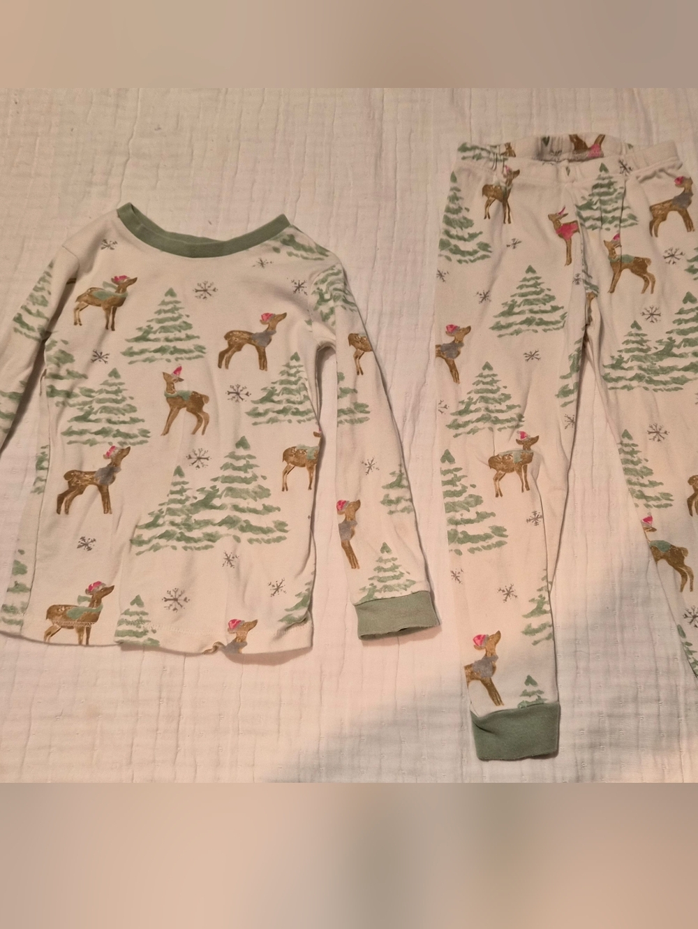 Burts Bees Kids Holiday Reindeer Pajama Set - Cream & Green